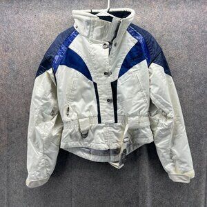 Spyder Ski Jacket Women 8 White Blue Colorblock Thinsulate Winter Snow Parka VTG